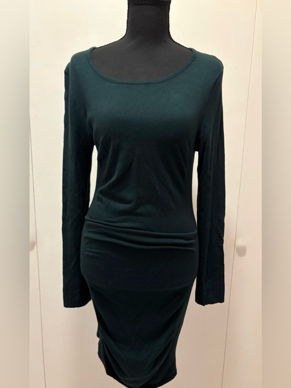 Express Long Sleeve Scoop Neck Bodycon Dress - Dark Green